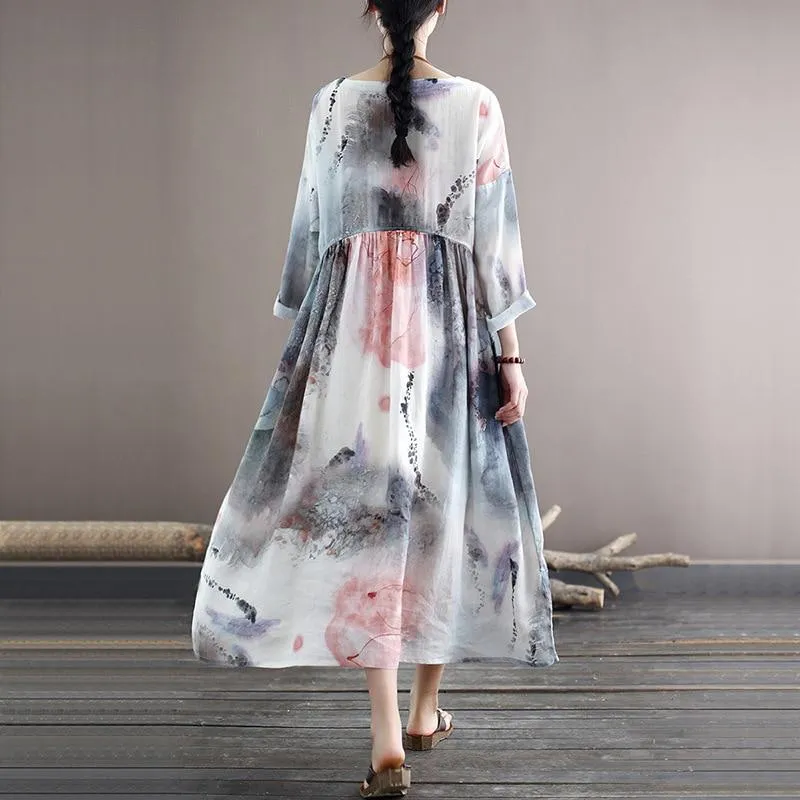 Sweet Serenity Watercolor Midi Dress