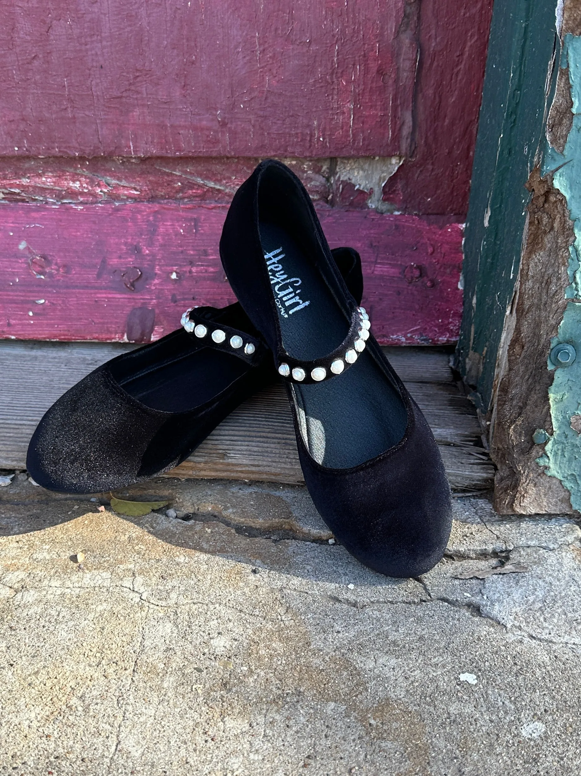 Tea Time Black Velvet Pearl Ballet Flat by Corkys