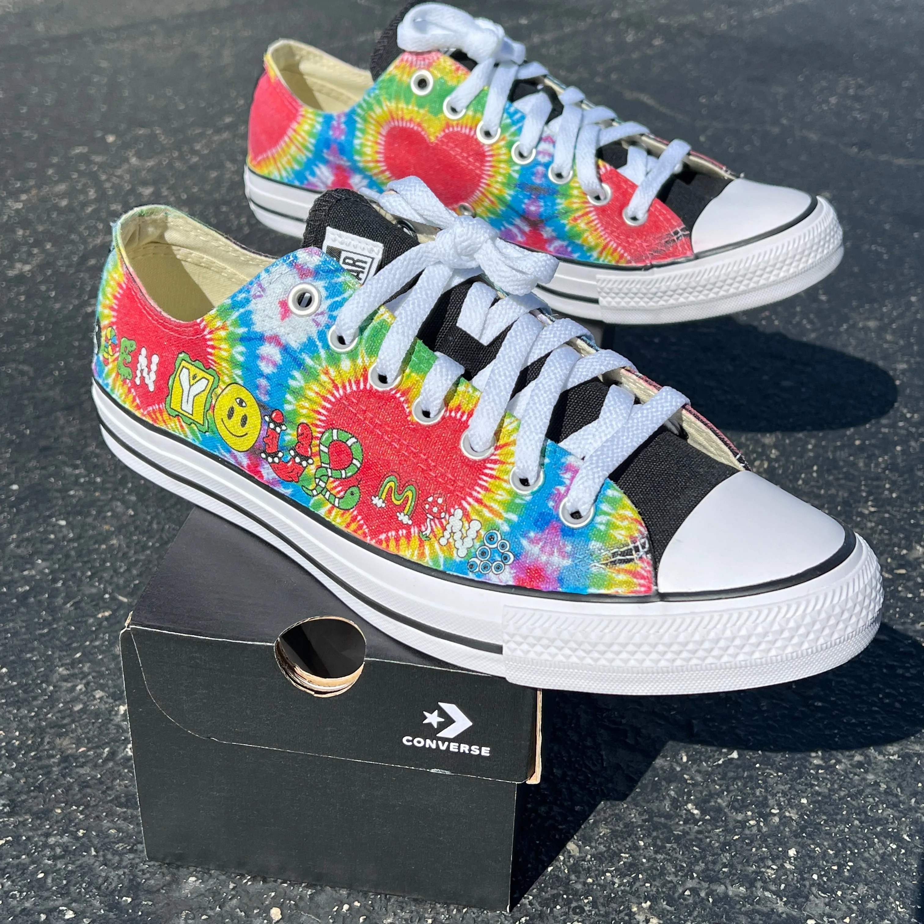 Tie Dye Heart Trippy Rave Good Vibes Only Custom Converse