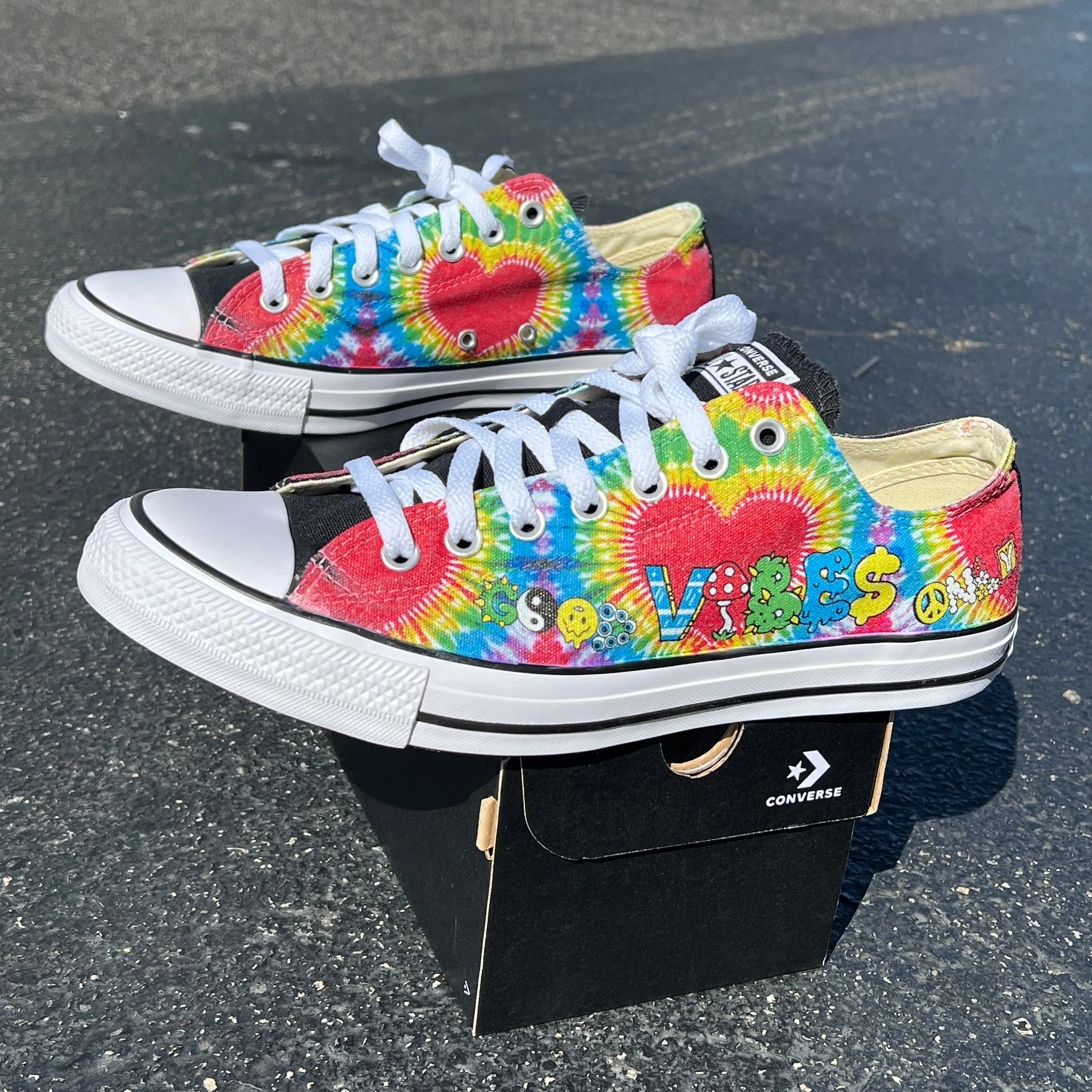 Tie Dye Heart Trippy Rave Good Vibes Only Custom Converse