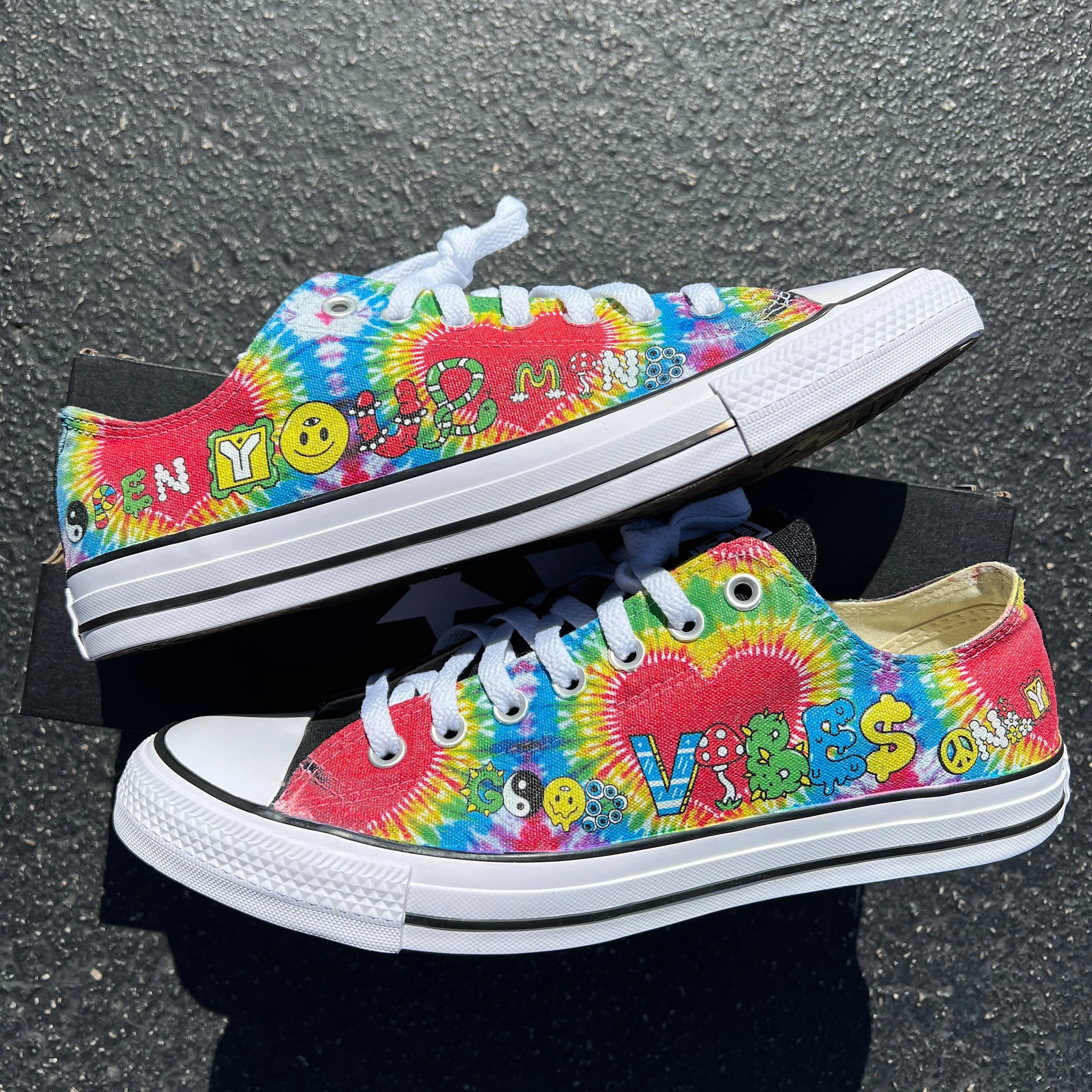 Tie Dye Heart Trippy Rave Good Vibes Only Custom Converse