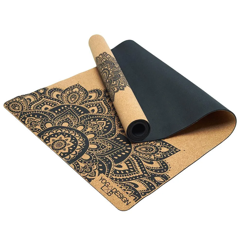 Travel Cork Yoga Mat - Mandala Black - 1.5mm for experienced yogis