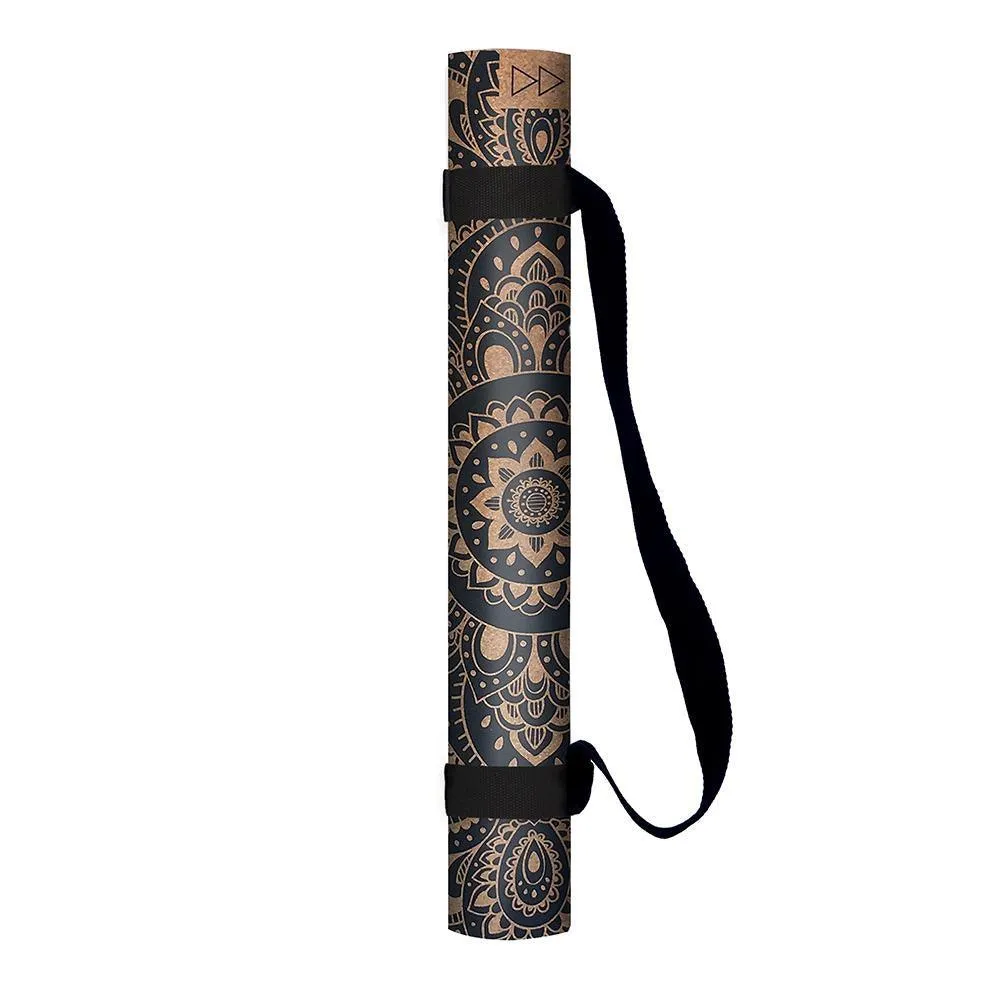 Travel Cork Yoga Mat - Mandala Black - 1.5mm for experienced yogis