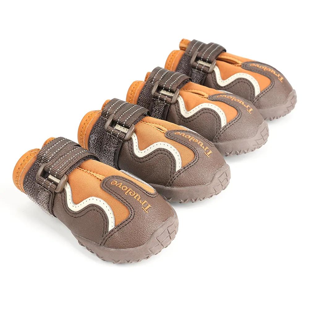 Truelove Reflective Waterproof and TPR Sole Shoes for Dogs (Pinecone/Glazed Ginger, Set of 4)