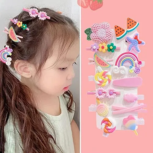 Wazdorf Girls Hair Pins with Clear Bag, Baby Hair Clips Cute Cute Fruit Cartoon Animal Hair Pin for Kids Hair Clip for Women Girls Hair Accessories (PINK)