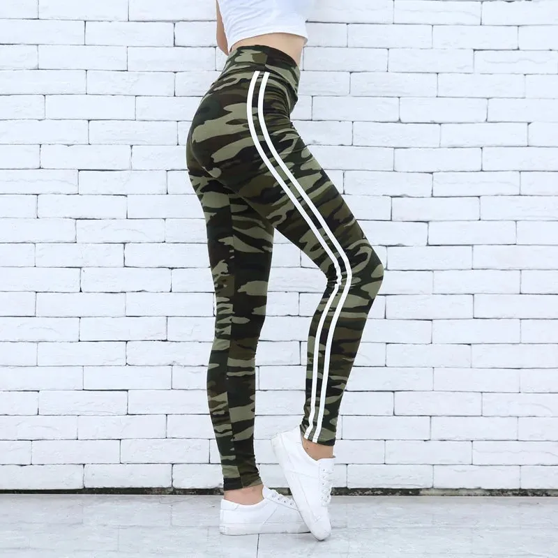 Women Two Side White Stripes Skinny Leggings