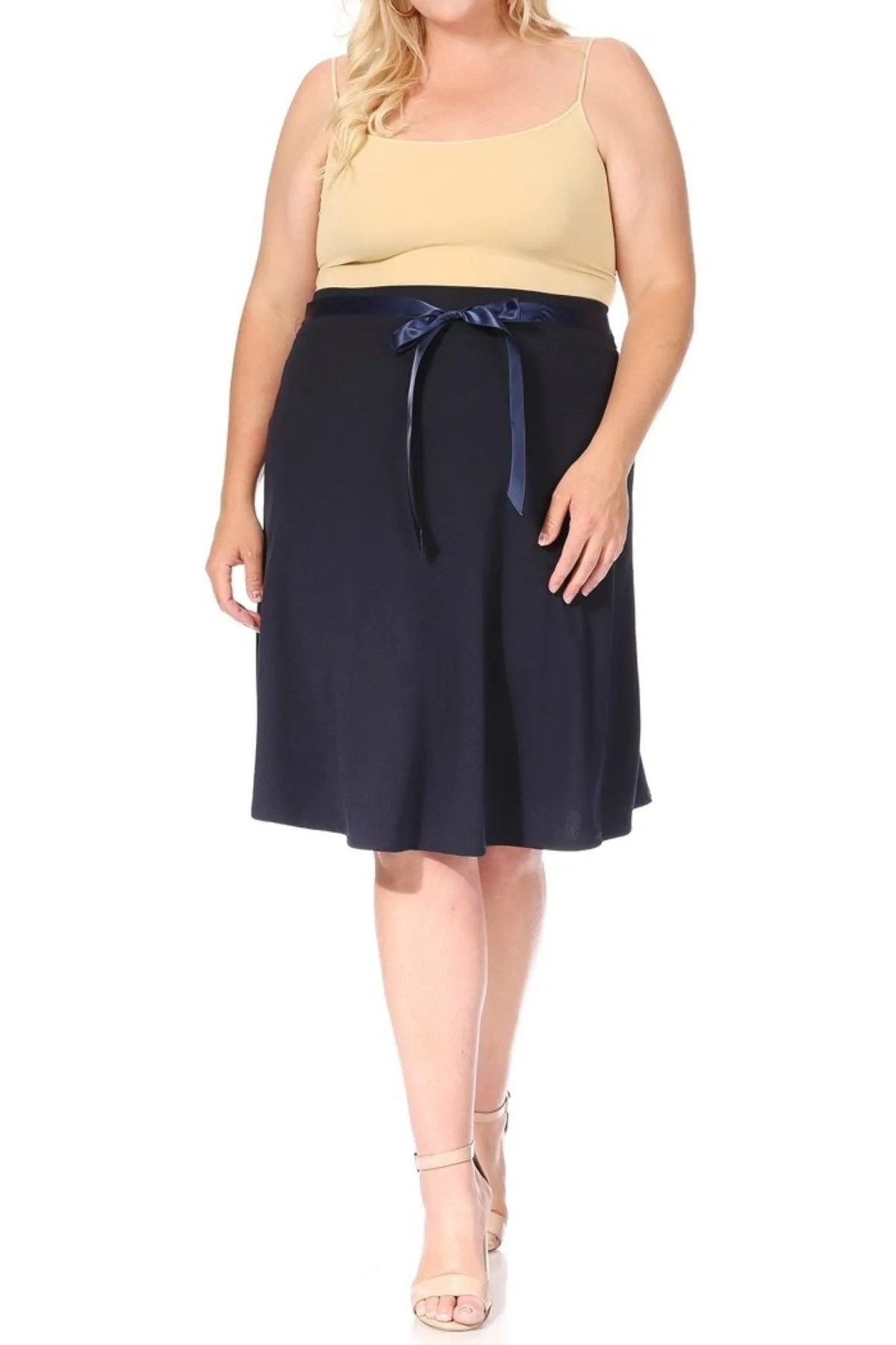 Women's Plus Size Casual Bow Tie Belted A Line Knee Length Skirts