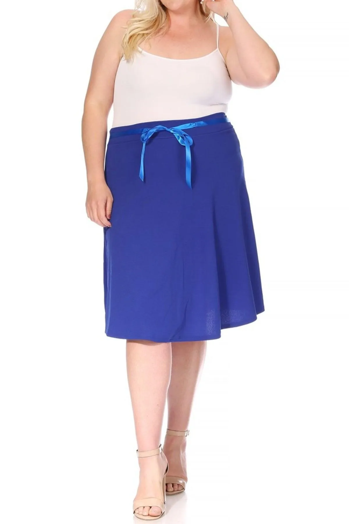 Women's Plus Size Casual Bow Tie Belted A Line Knee Length Skirts