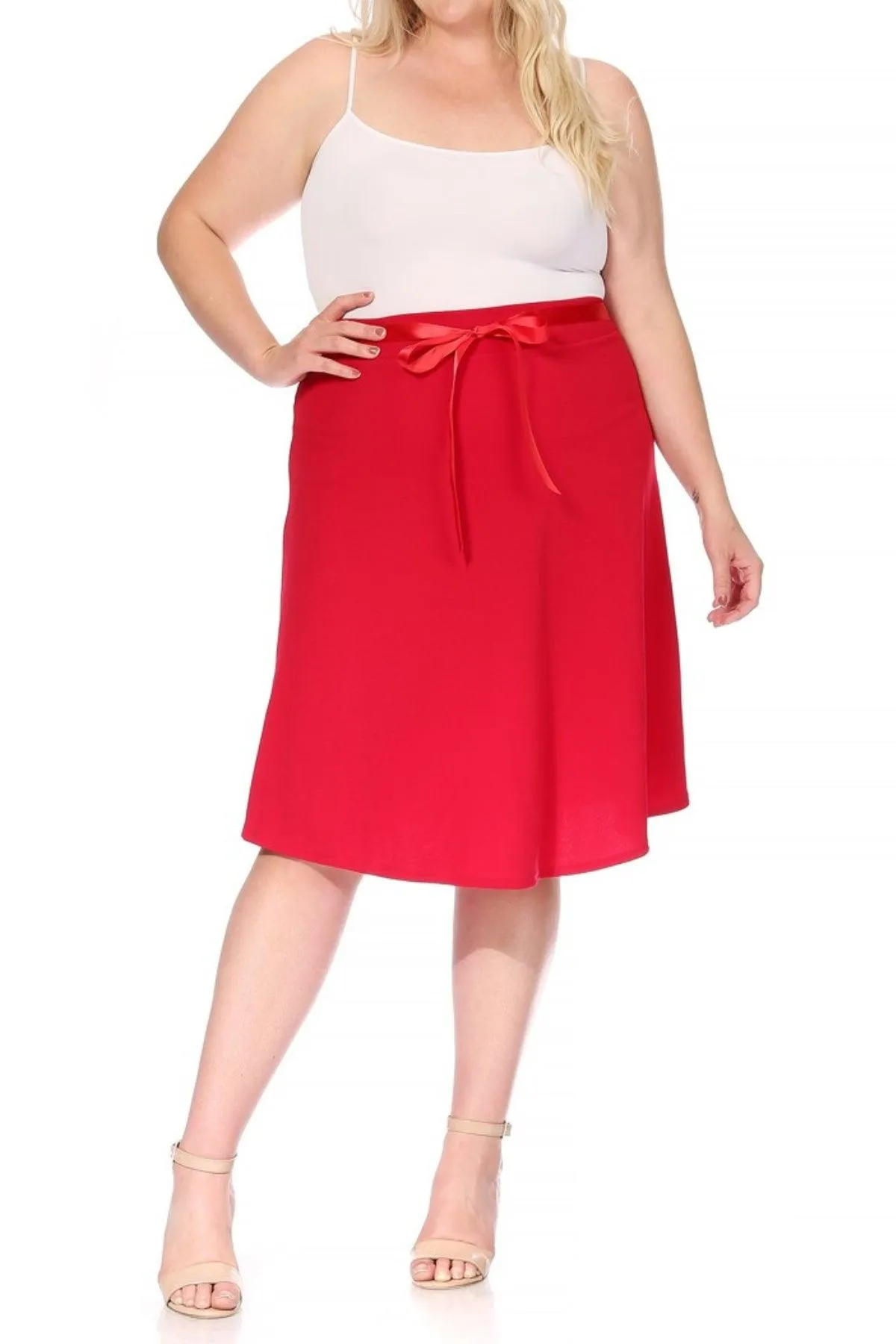 Women's Plus Size Casual Bow Tie Belted A Line Knee Length Skirts