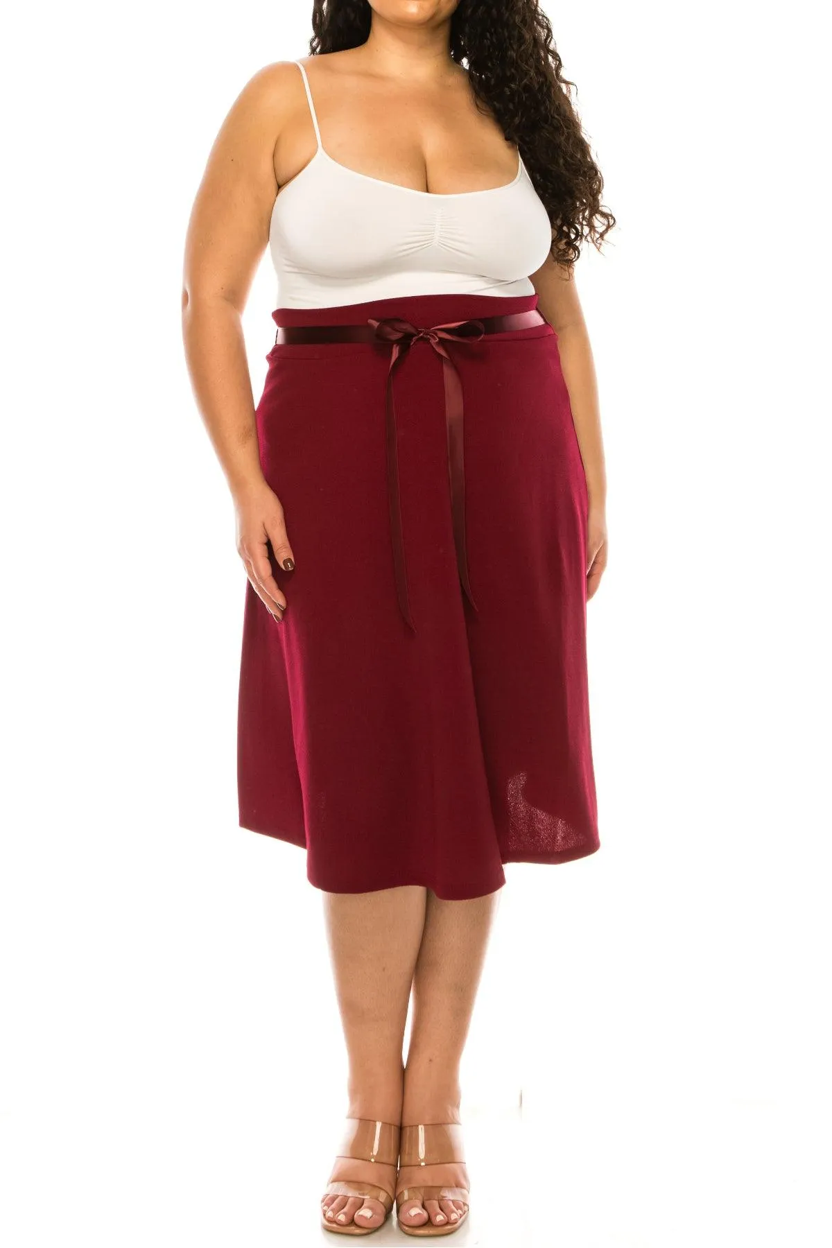 Women's Plus Size Casual Bow Tie Belted A Line Knee Length Skirts