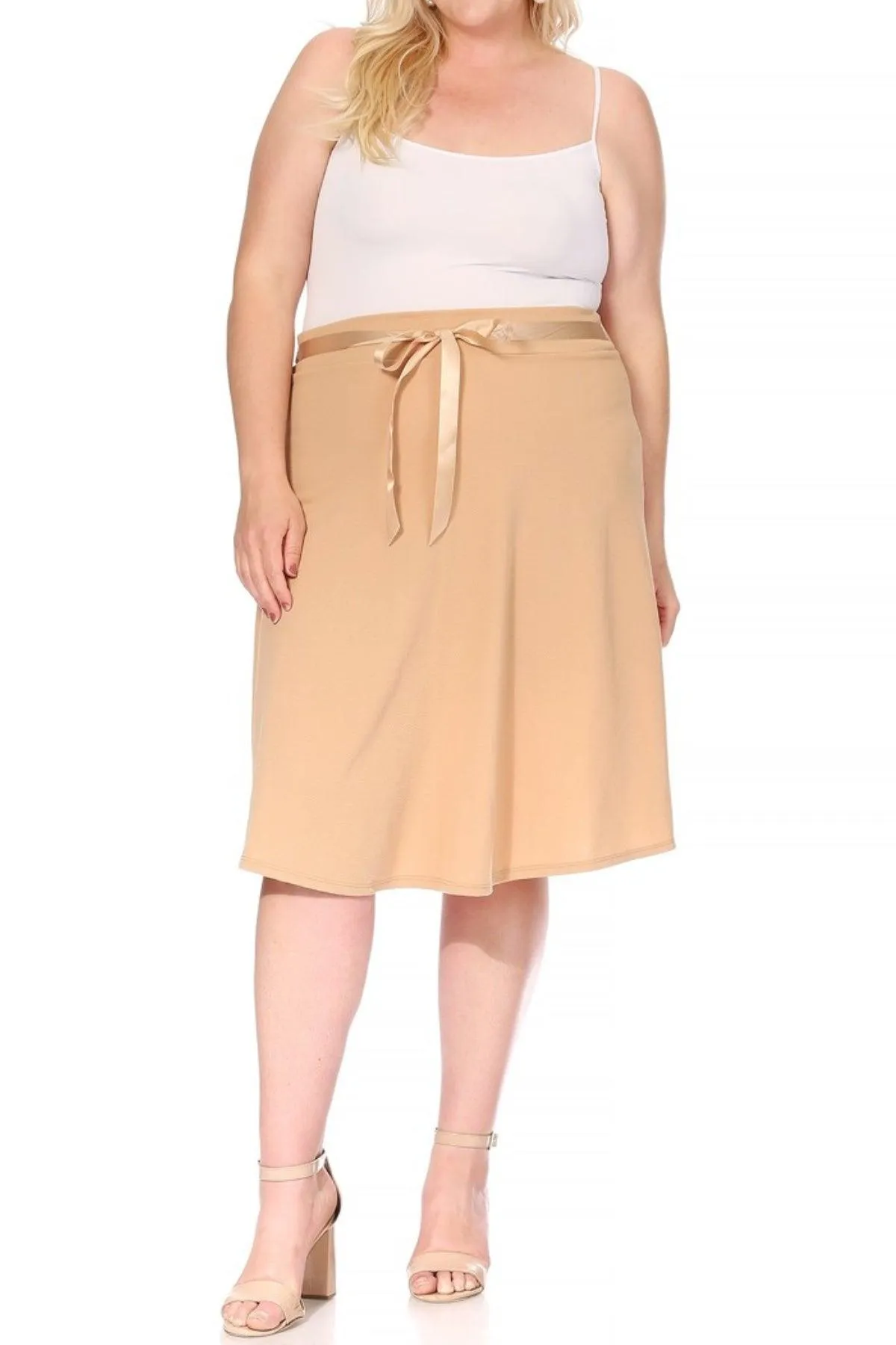 Women's Plus Size Casual Bow Tie Belted A Line Knee Length Skirts