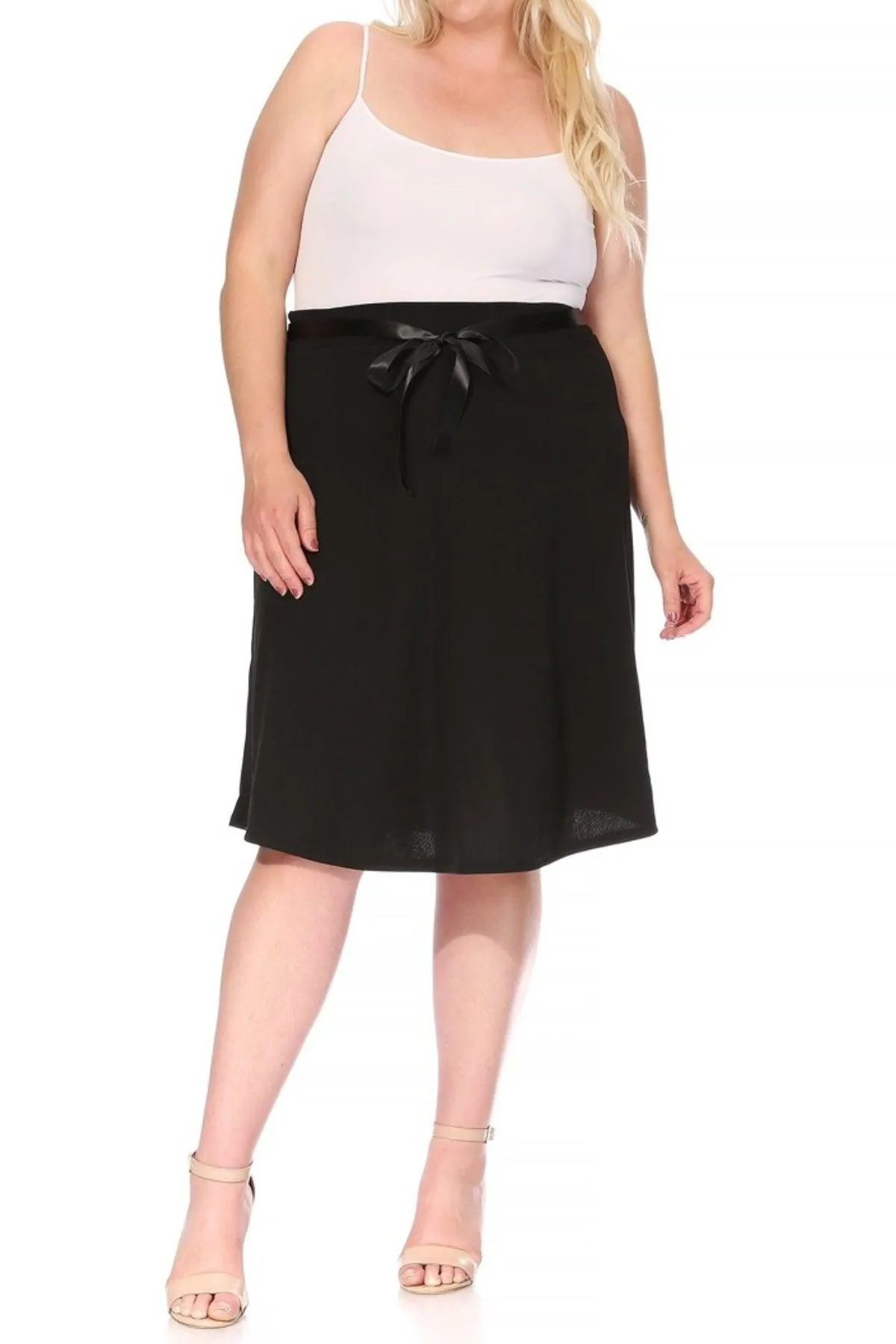 Women's Plus Size Casual Bow Tie Belted A Line Knee Length Skirts