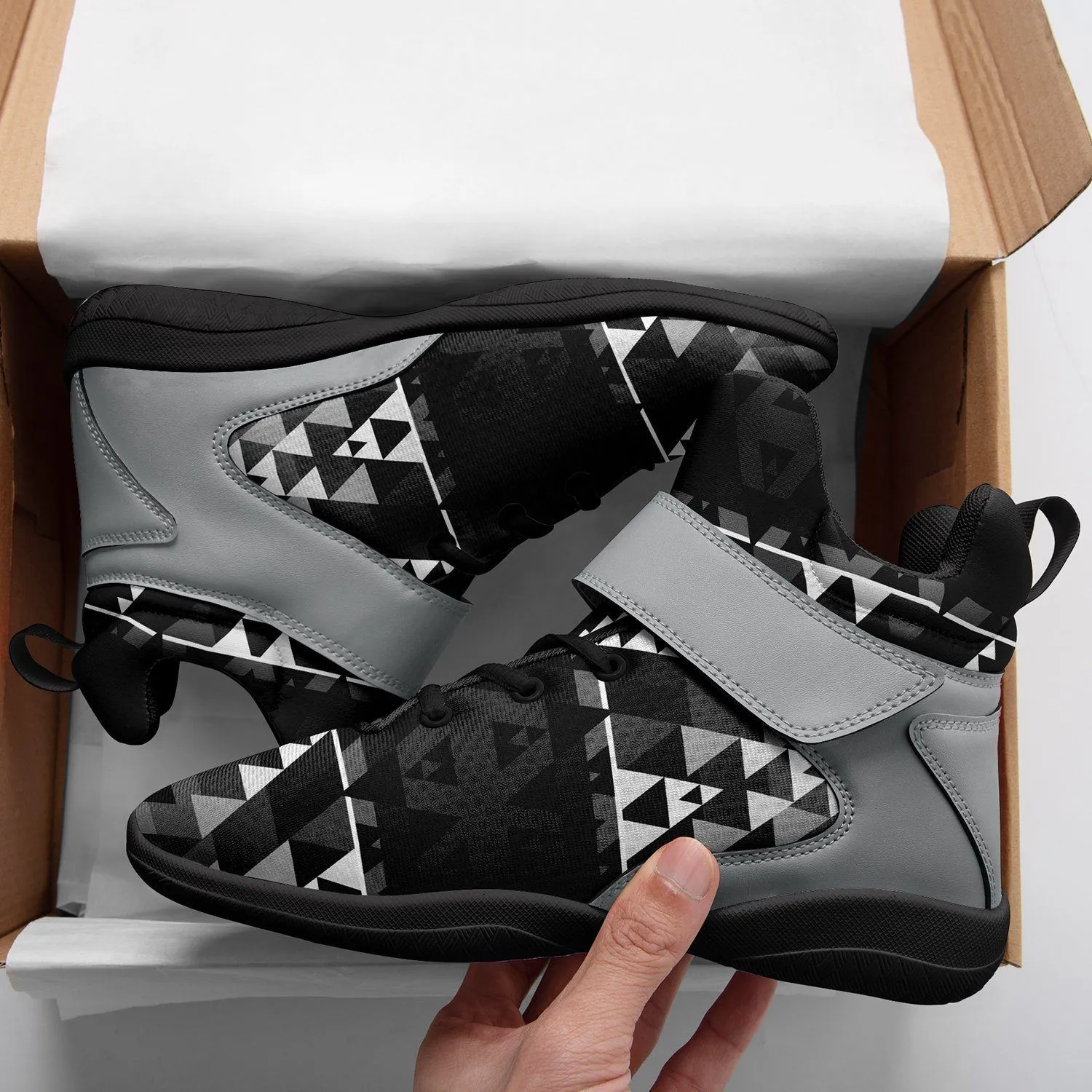 Writing on Stone Black and White Ipottaa Basketball / Sport High Top Shoes - Black Sole