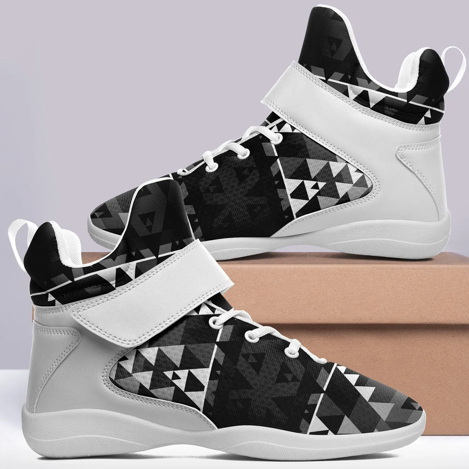 Writing on Stone Black and White Ipottaa Basketball / Sport High Top Shoes - White Sole