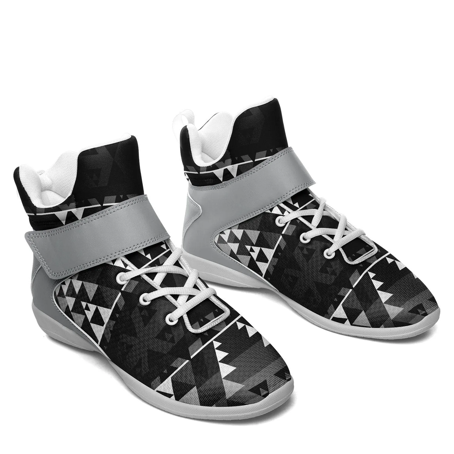 Writing on Stone Black and White Ipottaa Basketball / Sport High Top Shoes - White Sole