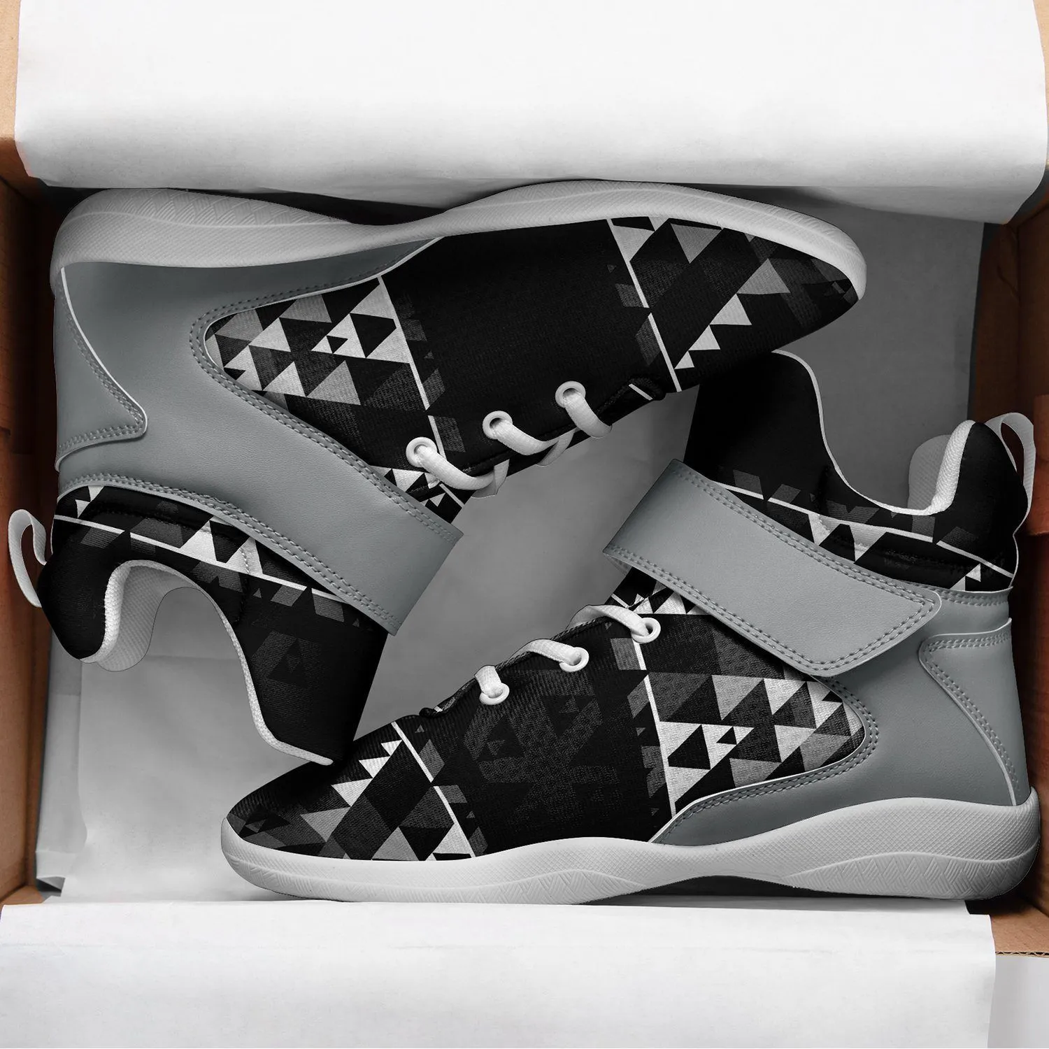 Writing on Stone Black and White Ipottaa Basketball / Sport High Top Shoes - White Sole