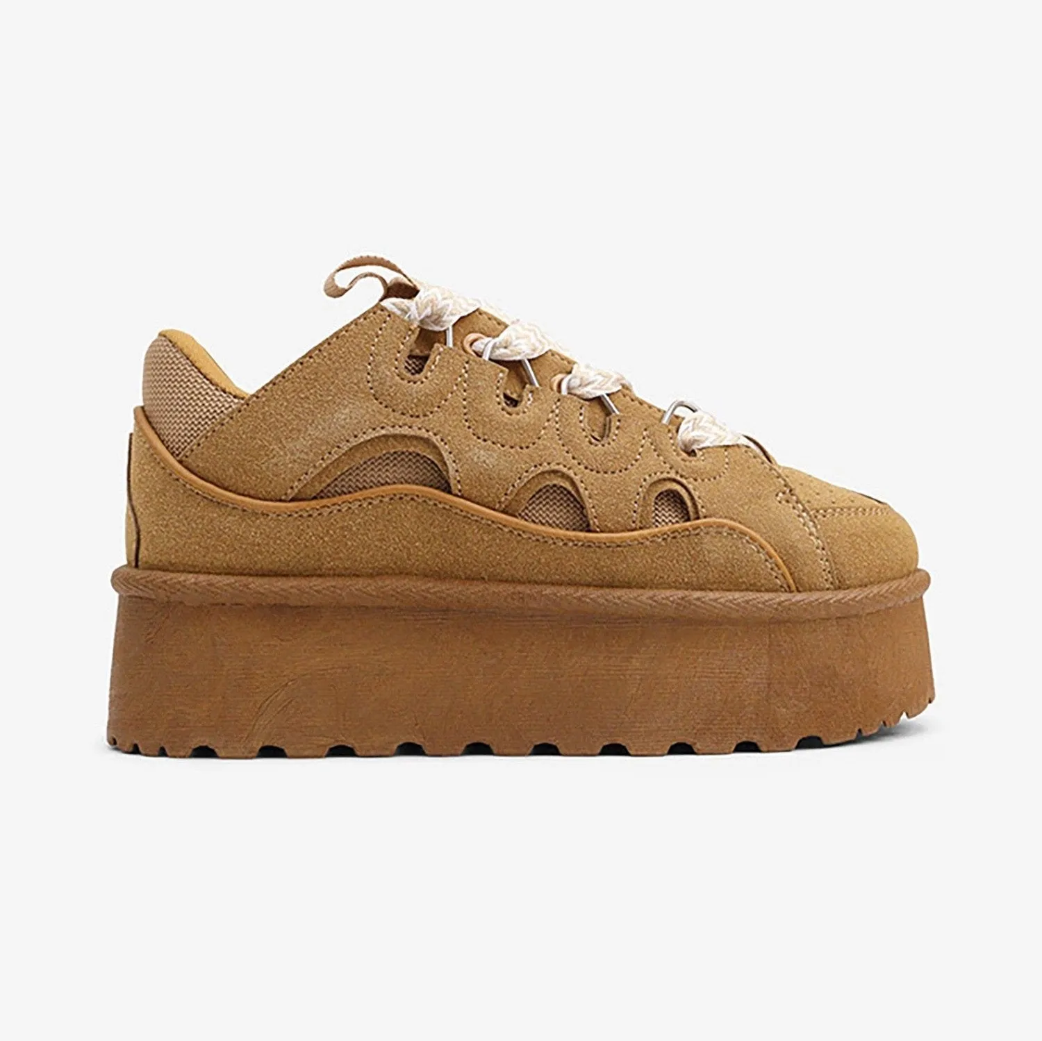 ZADE Chestnut Tan Faux Suede Platform Sneaker - Low Top - Lace Up